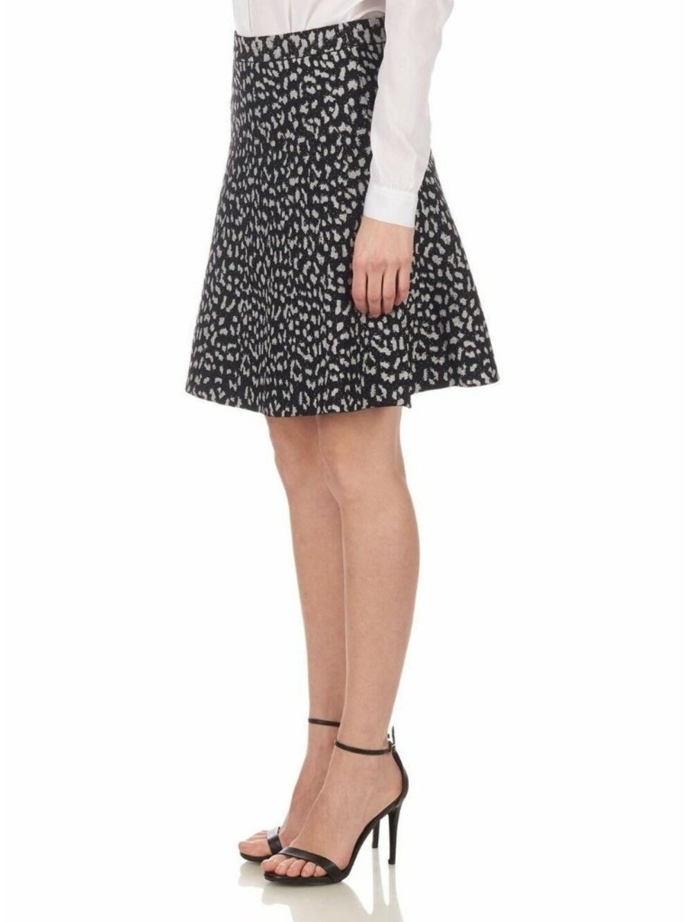 MICHAEL Michael Kors Metallic Leopard Print Knit A-Line Skirt Black Small